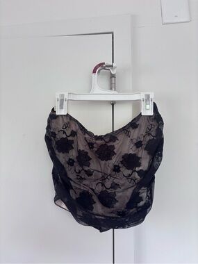 Black Floral Lace Bustier Top